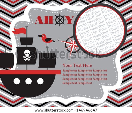 pirate party invitation card with place for photo. vector illustration