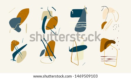 Creative texture with abstract brush strokes, freehand bright colors geometric elements, shapes. Aesthetic contemporary collage. Trendy set design Royalty-Free Stock Photo #1469509103