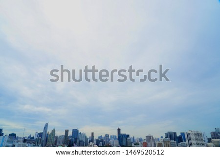Wide angle blue sky city scape in Bangkok morning