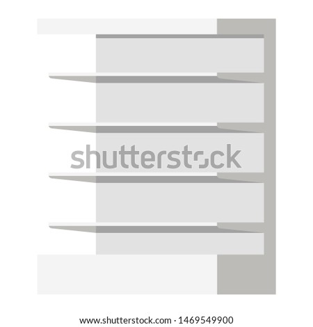 Vector illustration of empty supermarket retail store shelves. POS POI empty blank retail stand isolated on white background. Flat design stall bar display. Mock up template ready for you design.