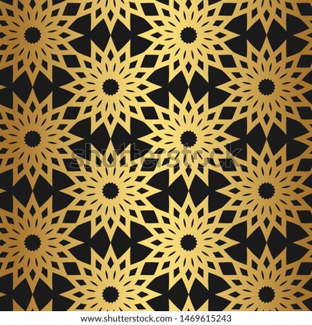 Seamless vector golden pattern. Repeat geometric flowers background. 10 eps gold  design for fabric, textile, cover, wrapping, advertising banner.