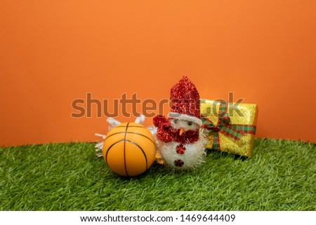 Basketball Christmas with gift box with Christmas ribbon 