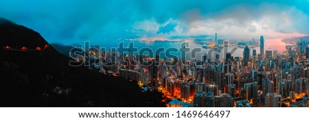 Panoramic view of Hong Kong Island at Lugard Road Lookout