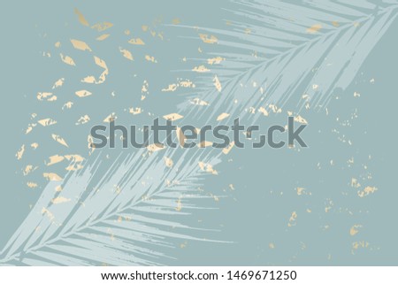Winter abstract foliage grey blue gold  background. Chic trendy print with botanical motifs