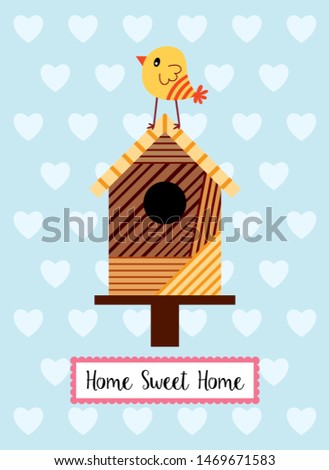 cute bird house home sweet home  greeting card vector