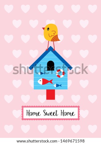 cute bird house home sweet home  greeting card vector