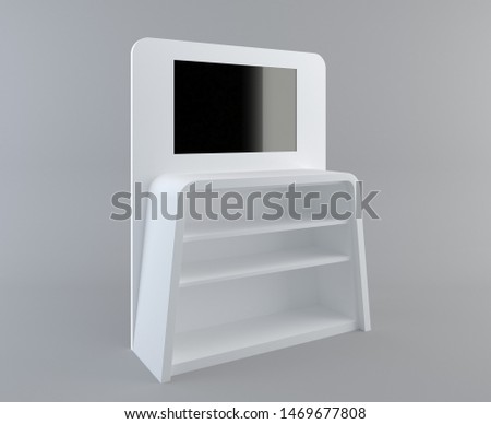 Display with black screen on mobile stand side view with clipping path. 3D rendering
