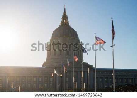 San Francisco City Hall view at sunset in a sunny day, California, USA