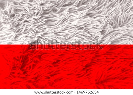 beautiful national flag of Poland on soft fur with soft folds, close-up, copy space