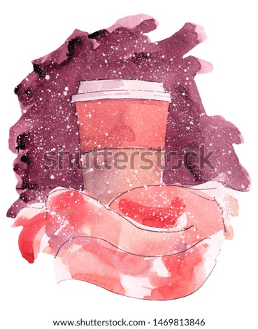 Watercolor, coffee jar on a 
scarf, on a white background