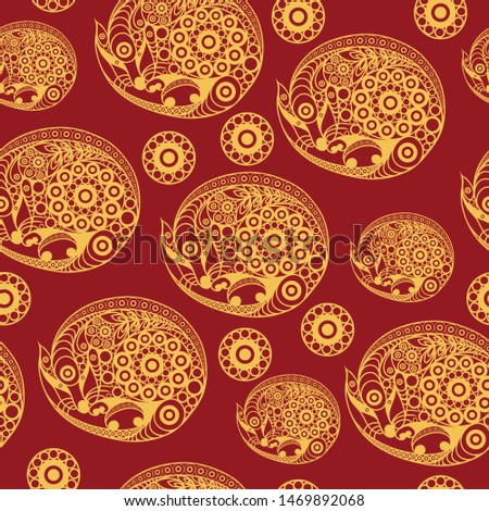 Seamless abstract background with metal rat,  symbol of 2020. Texture (pattern) for textile, wallpapers, print, wrapping, scrapbooking, book cover, cloth. New year design. Vector illustration.