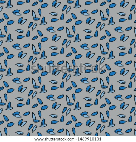 Vector sunflower seeds seamless pattern in blue and grey. Simple doodle seeds hand drawn made into prepeat. Great for backgrounds, wallpaper, wrapping paper, invitations, packaging.