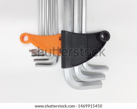 Hand Mechanic Tools Hexagonal L Key Wrench Complete Set in White Isolated Background