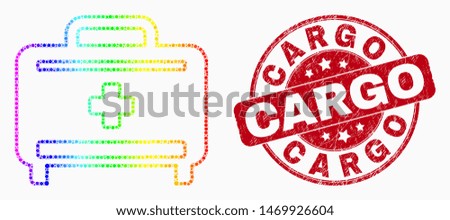 Pixelated bright spectral medical baggage mosaic pictogram and Cargo stamp. Red vector rounded distress seal stamp with Cargo text. Vector collage in flat style.