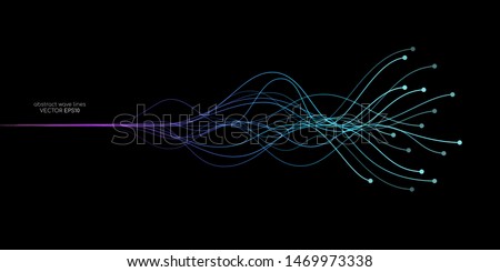 AI Artificial intelligence wave lines neural network purple blue and green light isolated on black background. Vector in concept of technology, machine learning, A.I. Royalty-Free Stock Photo #1469973338