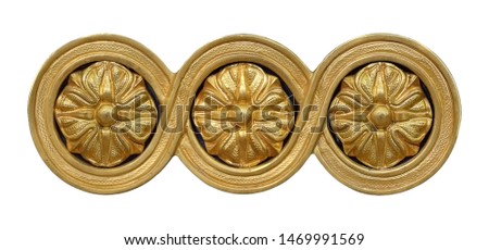 Golden decorative element with floral pattern isolated on white background. Design element with clipping path