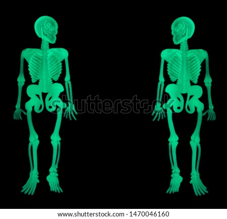 Halloween green glowing skeleton on black background
