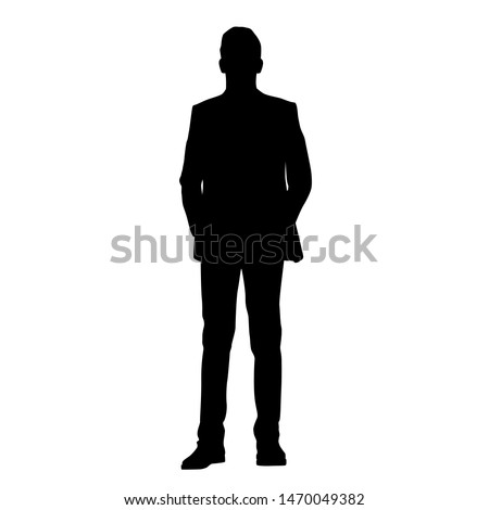 Vector silhouette of a man in a business suit standing, black color isolated on white background Royalty-Free Stock Photo #1470049382