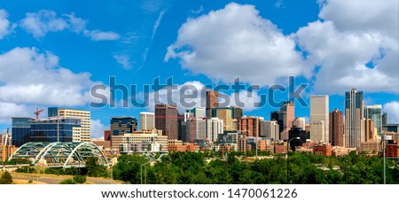 Tall skyscrapers of the Denver Colorado skyline in the afternoon