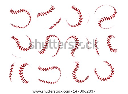 Baseball ball lace. Realistic softball stroke lines for sport logo and banners. Vector set isolated illustration thread lacing seam on white background