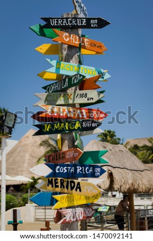 Travel signs in Isla Mujeres Mexico