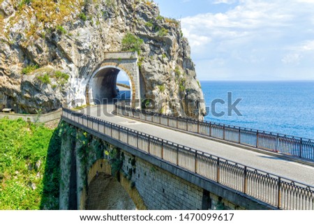 The Amalfi Drive road in the rocks, picture coast, Campania, Italy