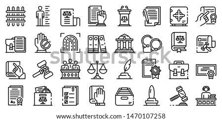Legislation icons set. Outline set of legislation vector icons for web design isolated on white background Royalty-Free Stock Photo #1470107258