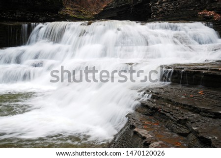 The rushing waters of the Robert H Treman Falls in Ithaca, New York