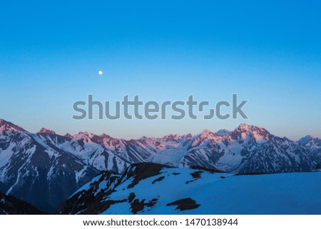 Caucasus Mountains sunset landscape. Karachay-Cherkessia republic, Russia