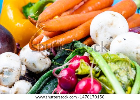 Colourful assorted raw vegetables on a wooden cutting board. Calgary, Alberta, Canada