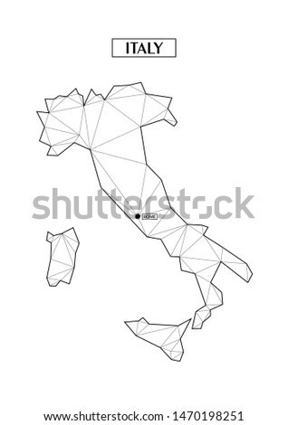 Polygonal abstract map of Italy with connected triangular shapes formed from lines. Capital of city - Rome. Good poster for wall in your home. Decoration for room walls. Coloring book pages.