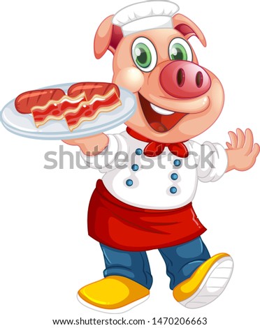 Cute pig in human-like pose isolated illustration