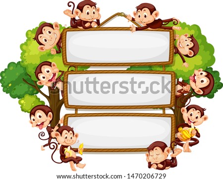 Frame design with many monkeys around border illustration