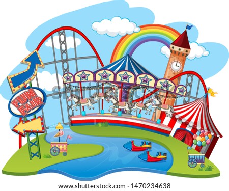 Background design with rides at themepark illustration