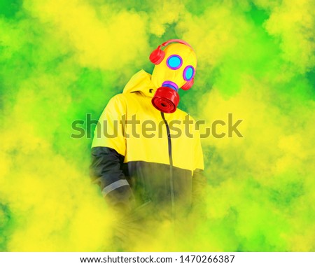 Man in gas mask DJ Mix Techno Dubstep Party Style Mix. Concept Art