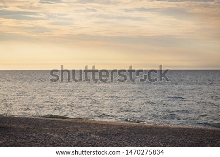 View on landscape of sunset at beach. Travel concept. Vintage photo