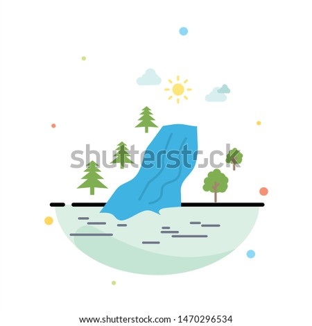 waterfall, tree, pain, clouds, nature Flat Color Icon Vector. Vector Icon Template background