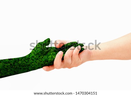 environment concept : green grass hand isolated on white background.