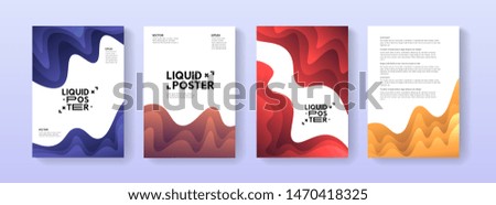 Dynamic posters set with liquid fluid shapes. A4 size abstract layered gradient background illustrations for brochure, banner, print, flayer, card.