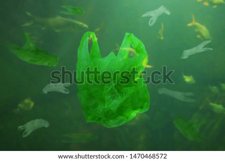 Plastic bag pollution underwater ocean background