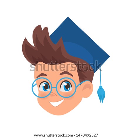 Cute little boy portrait in graduation cap. Schoolboy Illustration Mascot for school, education and development center