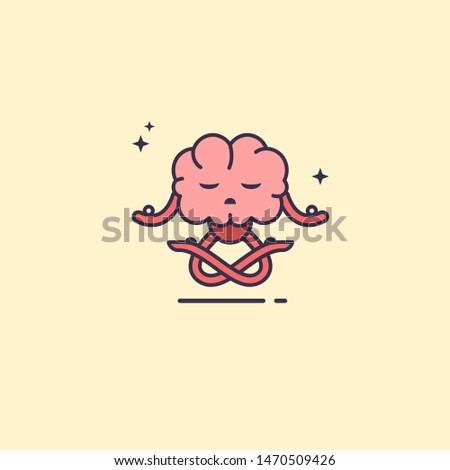 Brain doing yoga. Meditation for clear mind. Brain in lotus pose. Exercise for creativity. Concept of clear mind and concentration.