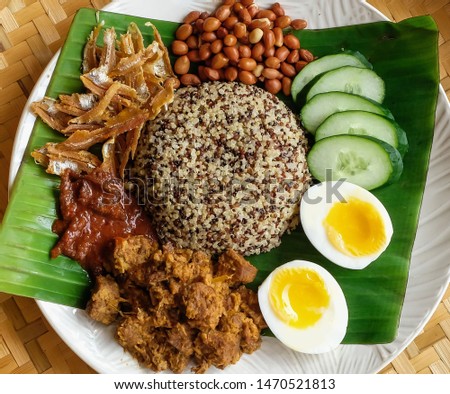 Homemade Malaysian cuisine with everything freshly made / 3 Color Quinoa Nasi Lemak with Beef Redang / Delicious and healthy, organic three colors quinoa, deep fried anchovies, topside beef and spices