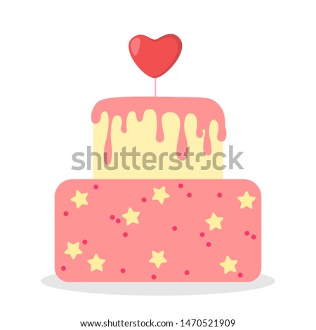 Tasty cake. Sweet delicious cream. Baked dessert for birthday celebration. Isolated flat vector illustration