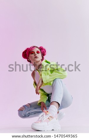 woman pink hair fashion style