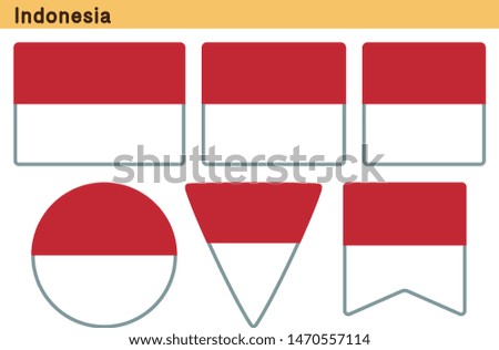 Flag of Indonesia. Flag icon set of six different shapes. Vector Illustration.
