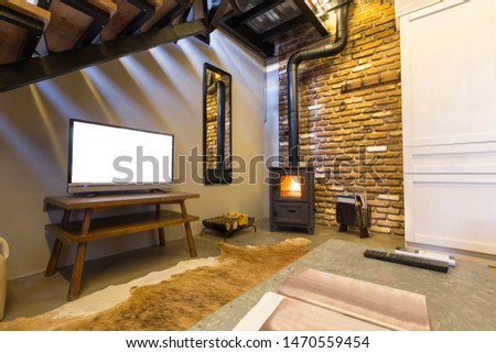 Modern Living Room With Staircase And Fireplace Images And Stock