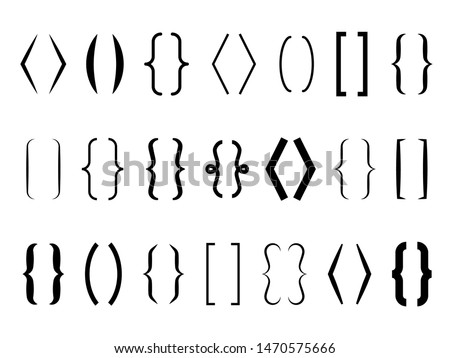 Text brackets. Curly braces, square and corner parentheses. Bracket punctuation shapes for messages. Vector calligraphy communication typography symbols Royalty-Free Stock Photo #1470575666