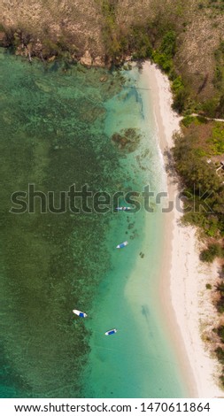 An aerial view of the beach and seafront Tip of Borneo, Kudat, Sabah.This location is very popular for any activity such as diving, swimming and beach activities.