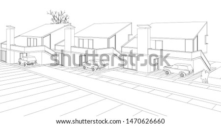 townhouse, architectural sketch, 3d illustration